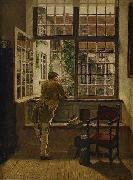 Interior with a boy at a window Henrik Nordenberg